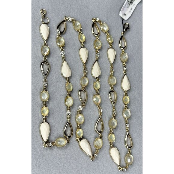 Anne Klein Necklace Gold Tone Faceted Cream Teardrop Beads Foil Backed Cabochons - Picture 3 of 14